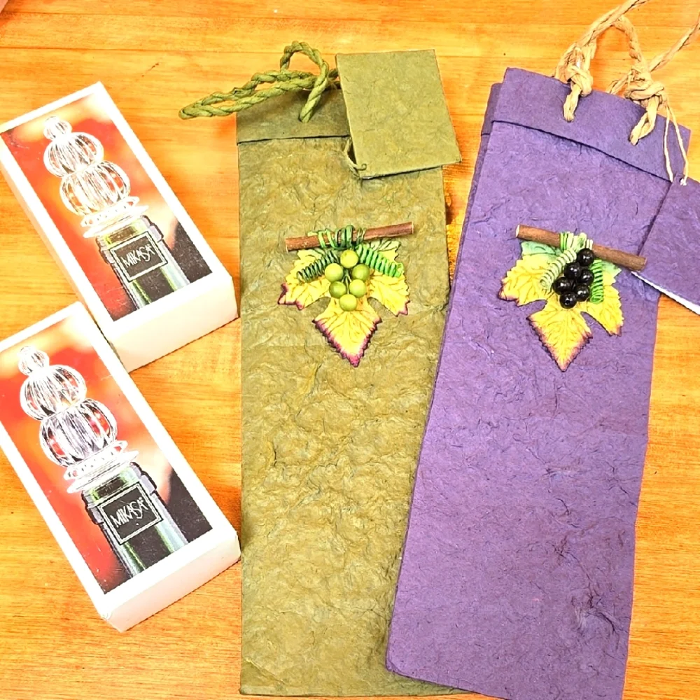 Purple and Green Wine Gift Bags and Stoppers New Without Tags